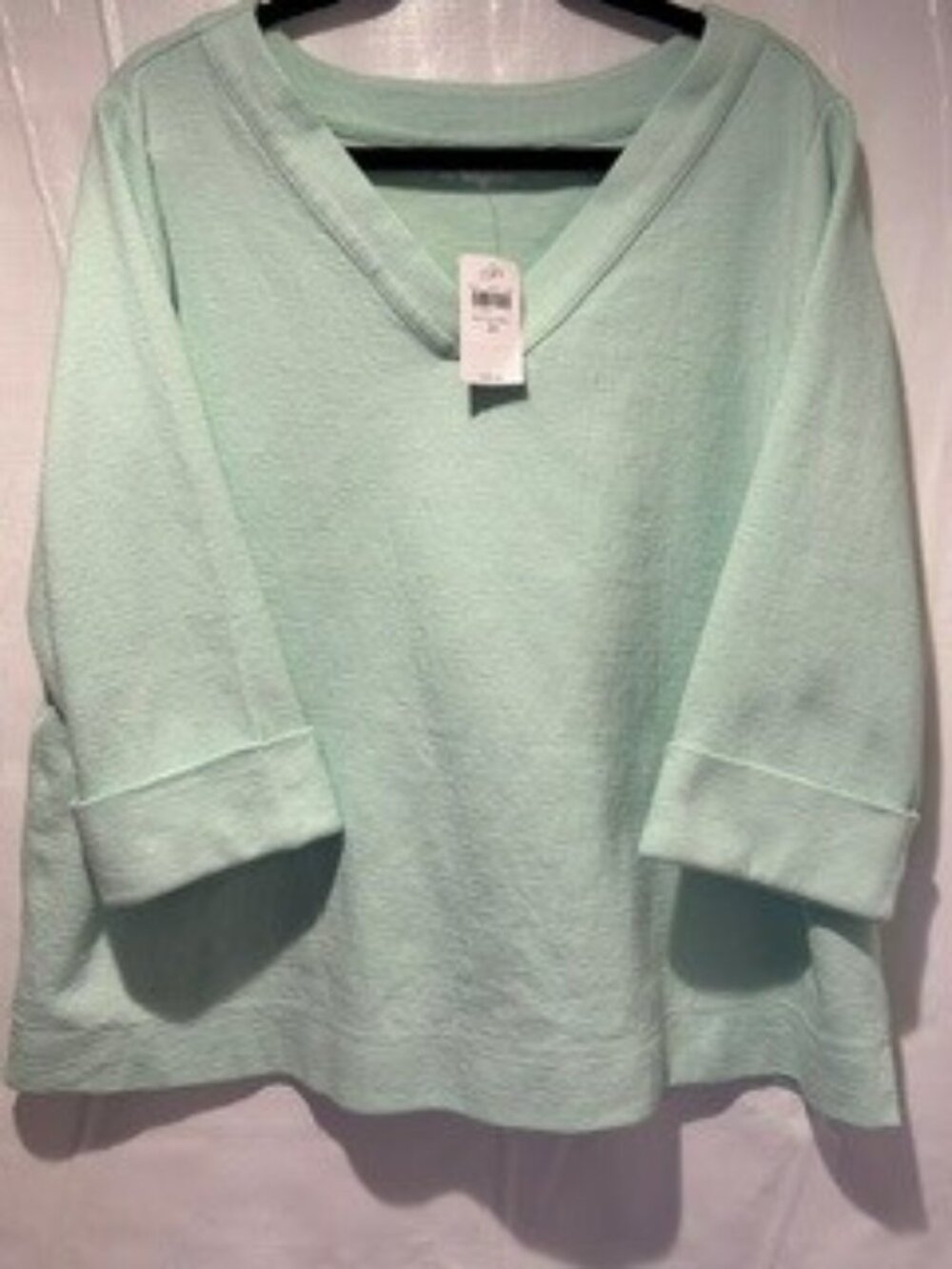 J.Jill Textured V-Neck Top 2X Seafoam Green Waffle Knit 3/4 Sleeve - NWT